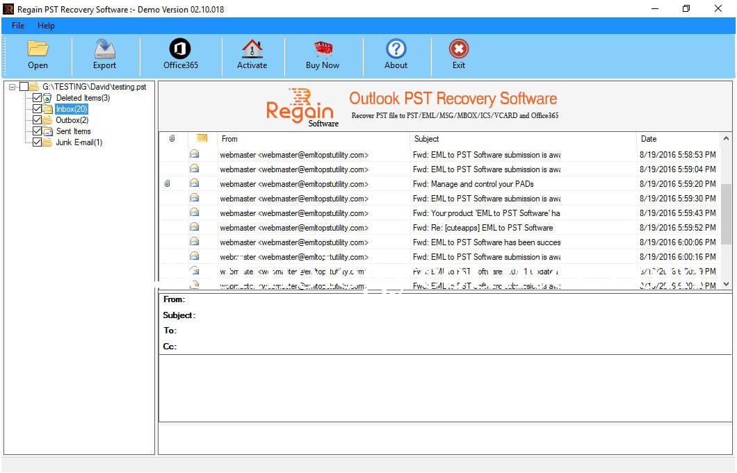 Regain Outlook PST Recovery Screenshots